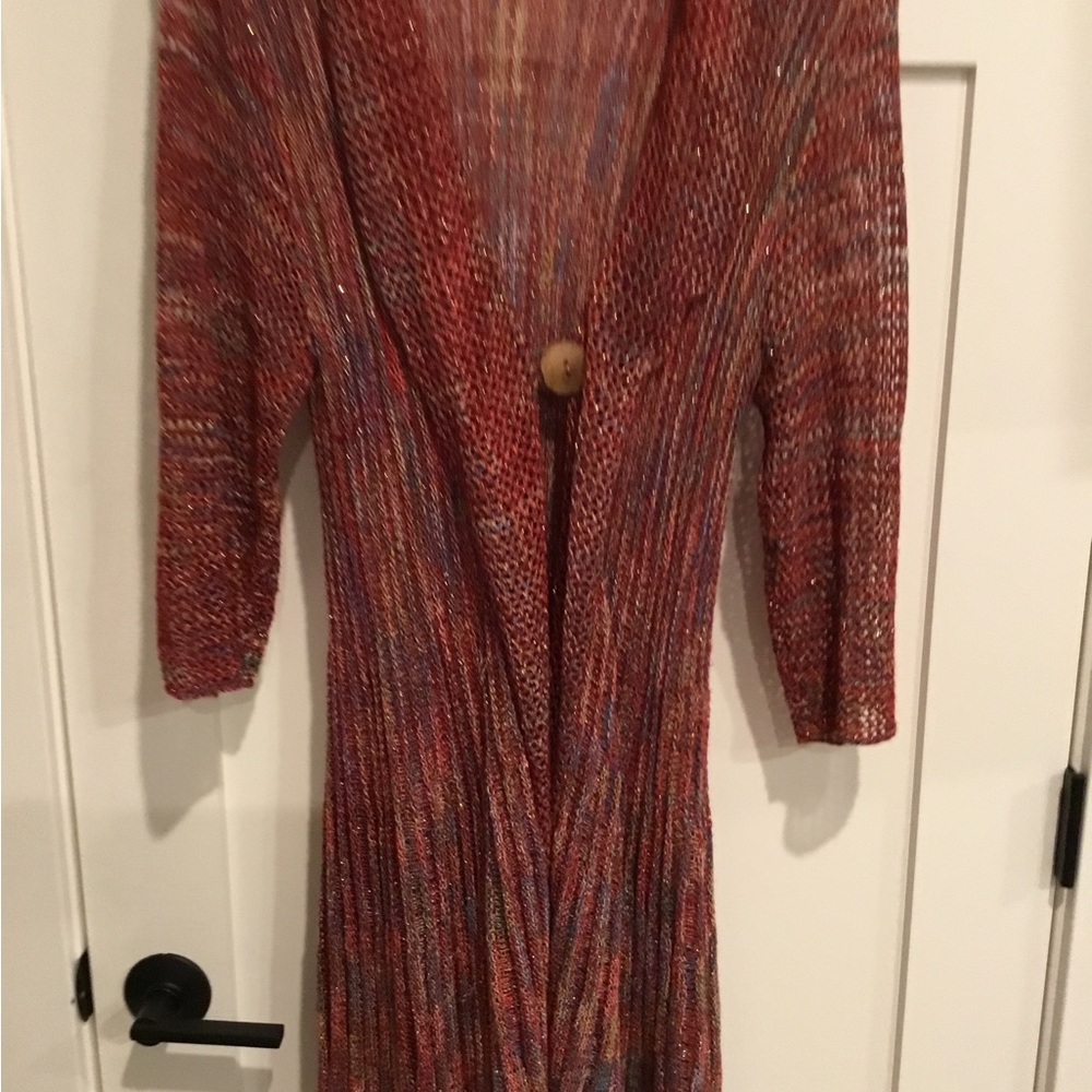 Kaktus Red and Brown Long Cardigan